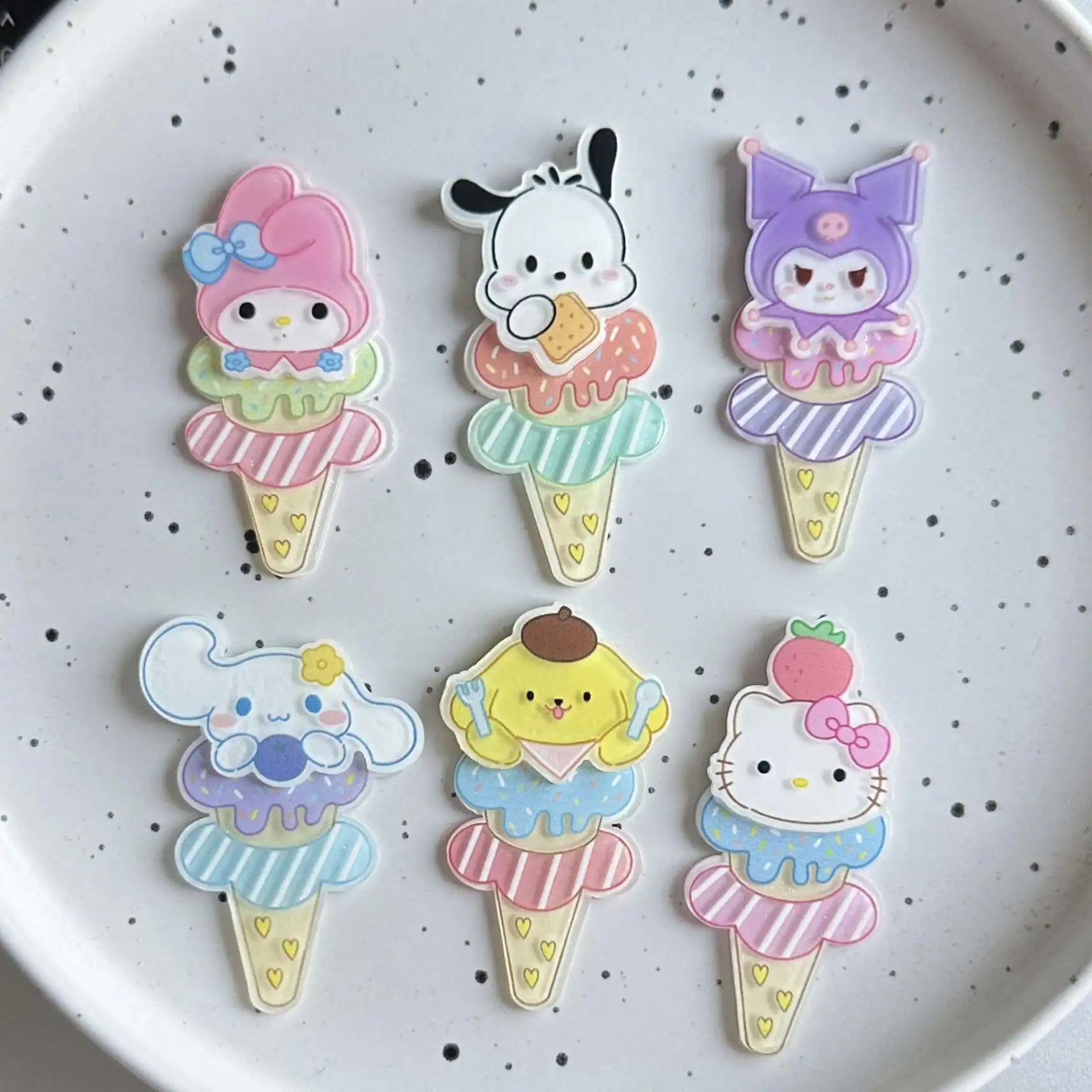 Мороженое Sanrio акриловые подвески Kuromi Kitty Cinnamoroll с помпоном DIY Декор для телефона