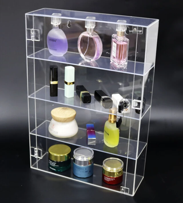 Custom 4 Shelf Acrylic Wall Display Cases Wall Mounted Acrylic Display Box/Case With Lock