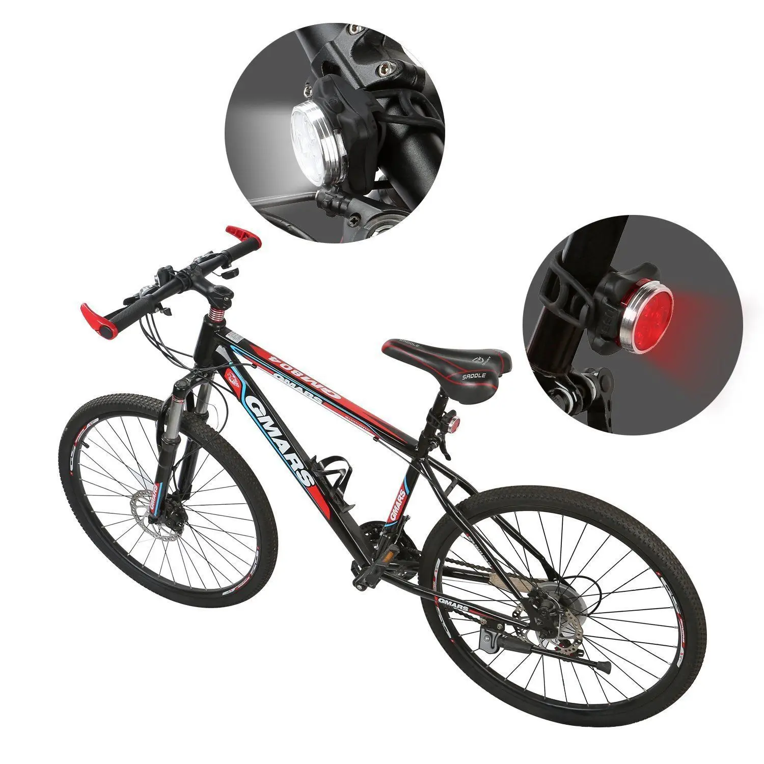 USB Rechargeable Bike Light Red and White Set Super Bright Front Headlight and Rear LED Bicycle Light 4 Light Mode