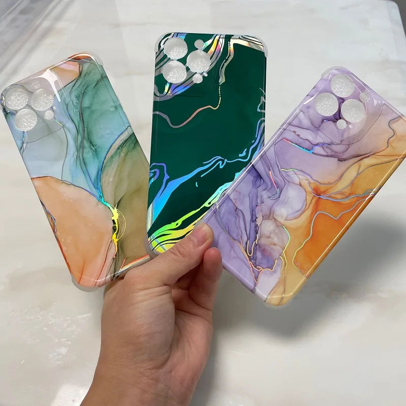 New Laser Marble Pattern Glossy Tpu Phone Case For Samsung Note 20 A51 A71 A52 A12 S21 S22 plus ultra