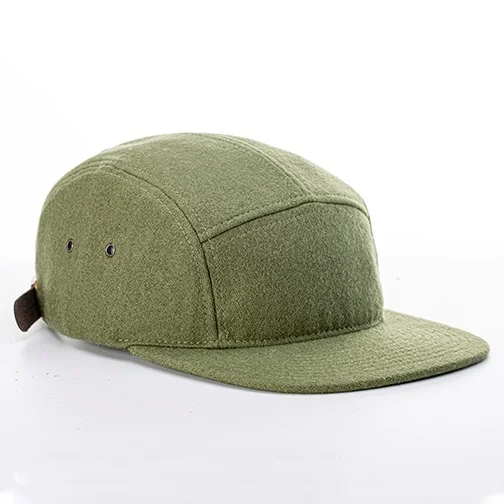 Oem outdoor hiking custom five panel camper cap, wholesale 5 panel snapback hat with a leather strap