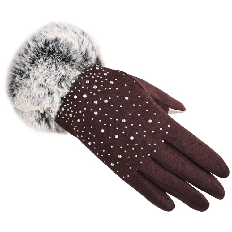 Keep warm Girl With diamond Not falling velvet gloves