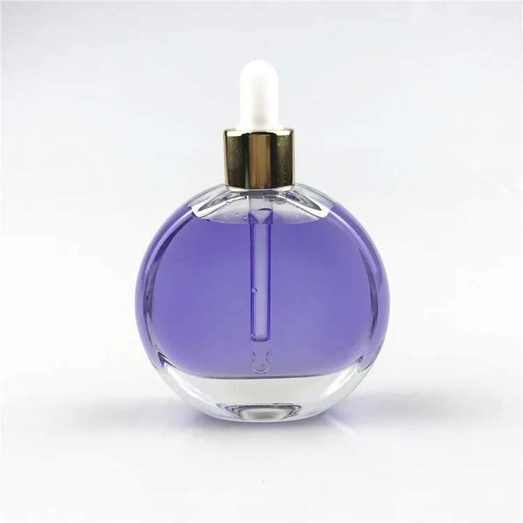 60ml  2oz flat round oblate Clear  thick bottom glass oil serum dropper bottle  for Essential Oil
