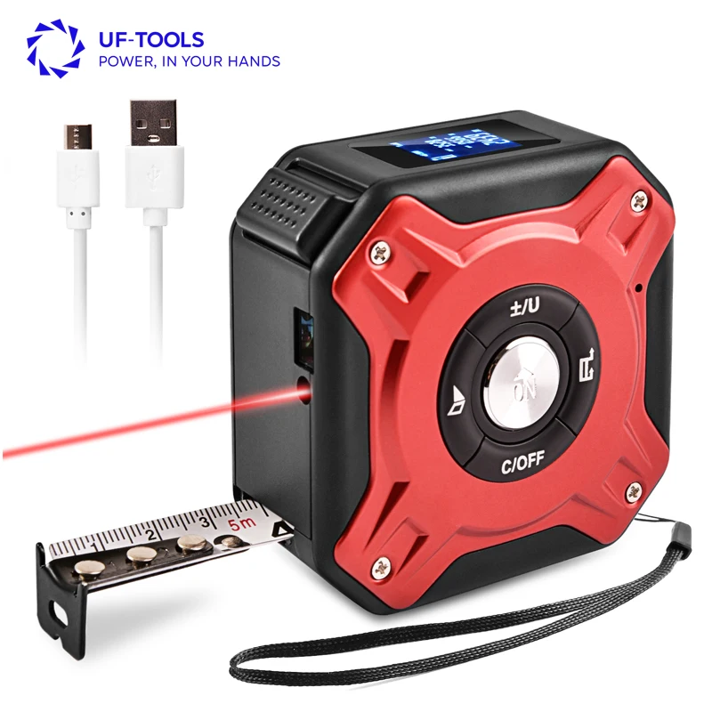 UFTOOLS 40M Digital Laser Distance Meter 5M Laser Tape Measure 2-in-1 LCD Display Custom Logo ABS/Plastic Stainless Metric