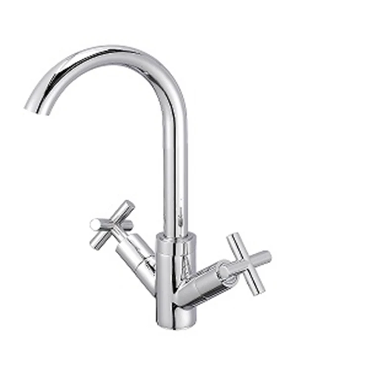 Deck Mounted Bathroom Dual Cross Handle Sink Water Taps Kitchen Sink Faucet Mixer