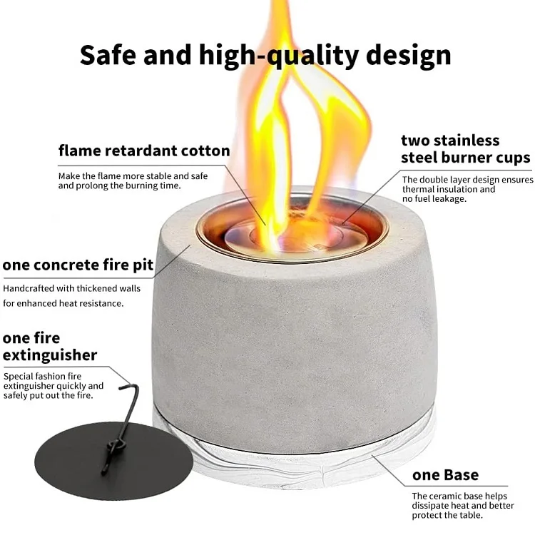 Clean Burning Tabletop Fire Pit Portable Concrete Fireplace Ethanol Stove Alcohol Ethanol Fireplace for Indoor Outdoor