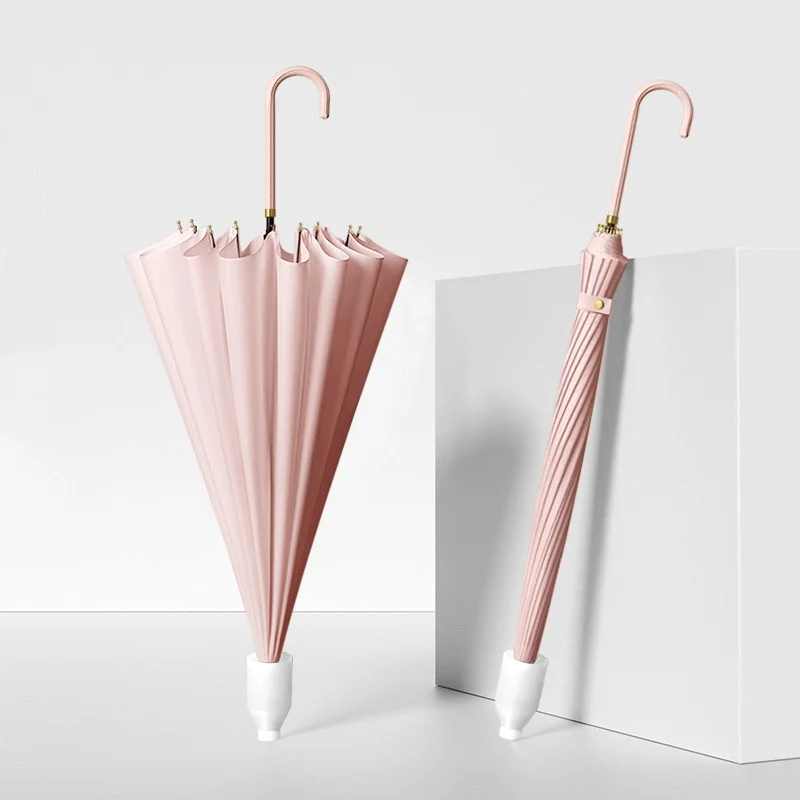 Pink waterproof cover 16-bone straight pole curved handle umbrella car car carrying enlarged long handle umbrella