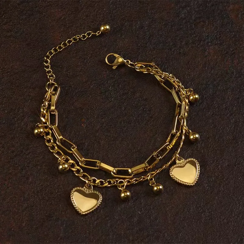 Fashion love multi-element chain personality street hip hop 18k gold plated not fade titanium steel bracelet jewelry