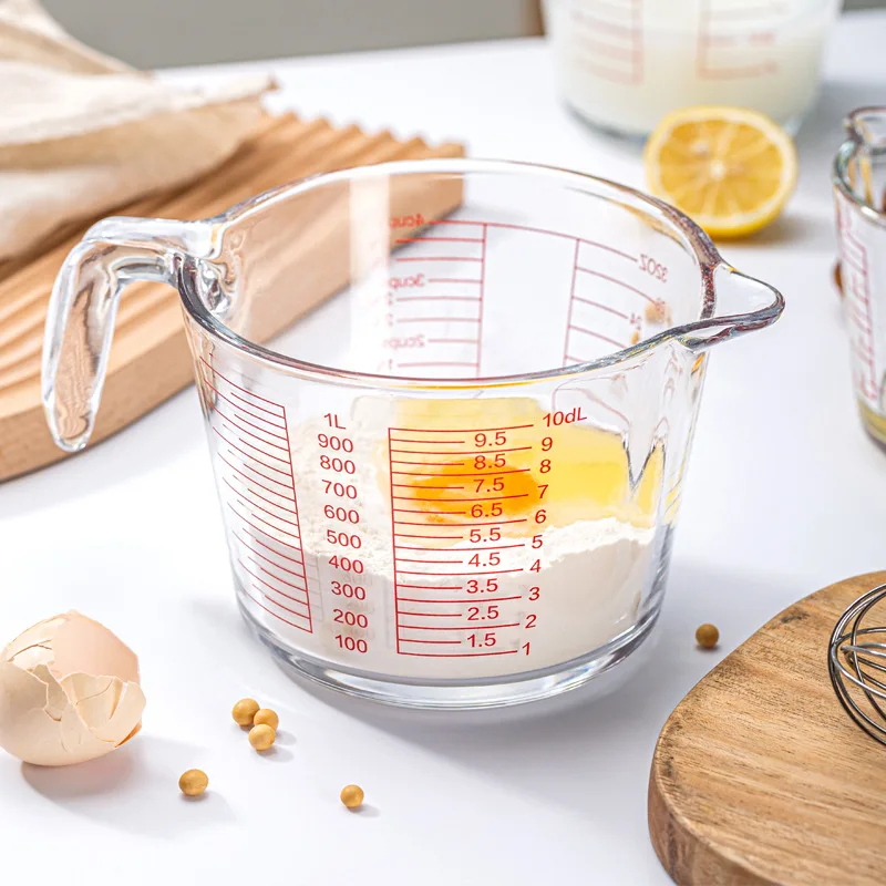 Transparent Clear 250ml 500ml 1000ml Measuring Jug Bakery Sustainable Glass Cup With Handle for Liquid Flour Egg