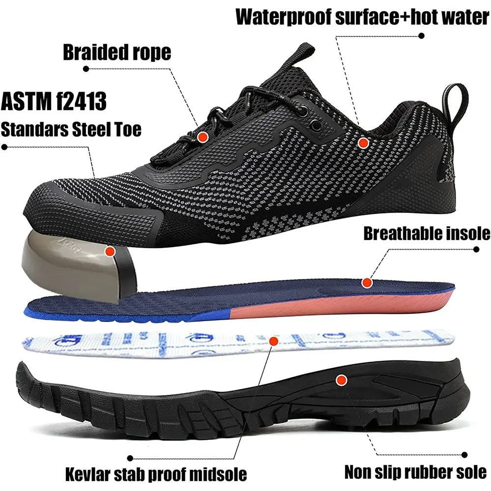 Waterproof Steel Toe Shoes for Men Comfy Lightweight Non-Slip Work Safety Shoes