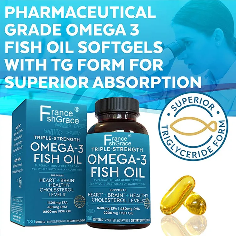 Viva Naturals Triple-Strength Omega 3 Fish Oil with EPA and DHA Supplements 2200mg 180 Soft gels