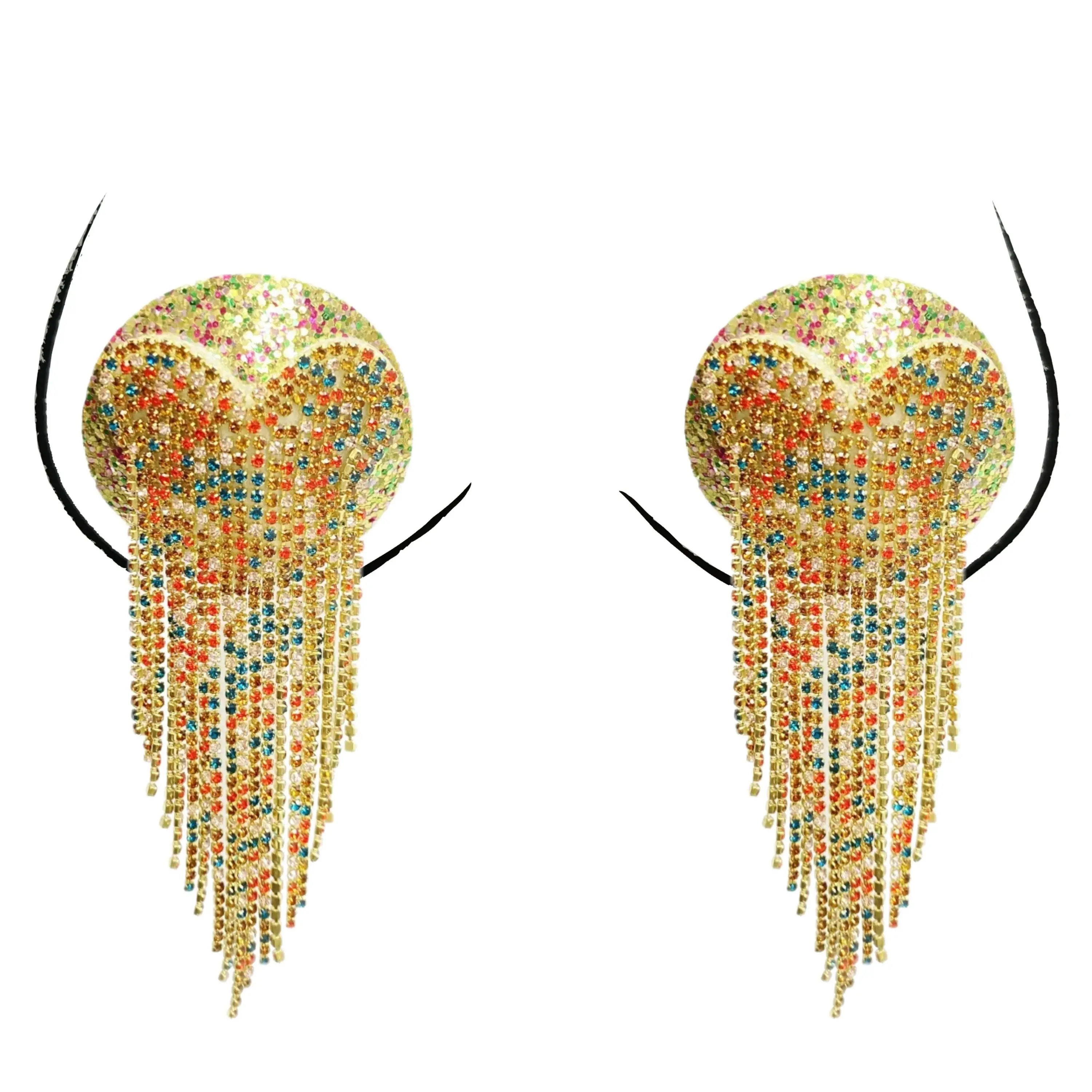 Fashionable Crystal Nipple Covers Bling Diamonds Sticky Breast Petals Golden Circle Nipple Pasties With Chain For Dancing Party