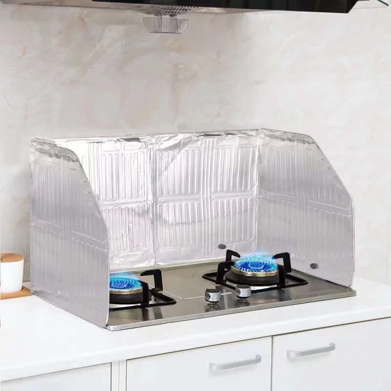 Large Foldable 2 burners Aluminum Foil Oil Baffle Stove Splatter Guard Blocks Heat Insulation Oil Splash Kitchen Utensils