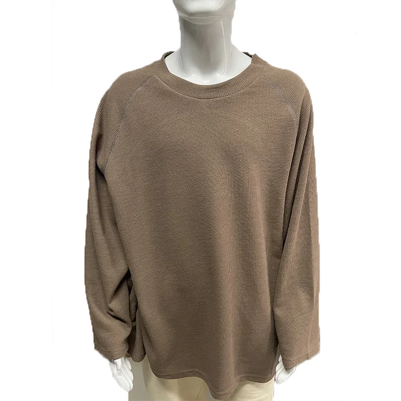 Custom Waffle Knit Long Sleeve Shirt Blank Oversized Waffle Thermal Long Sleeve T-shirt