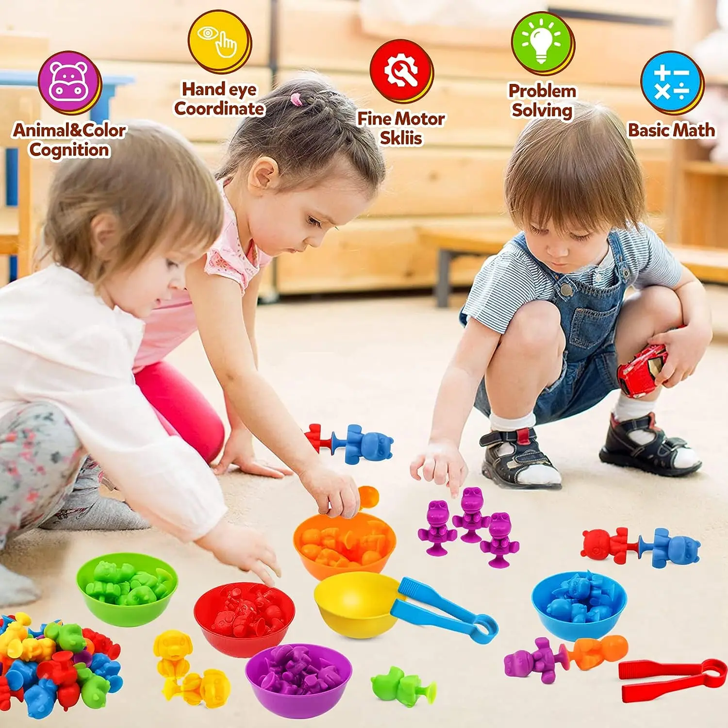 Монтессори сортировка цветов и подсчет животных игры для дошкольников математика обучающая игрушка на присоске Игрушки ванны развивающие