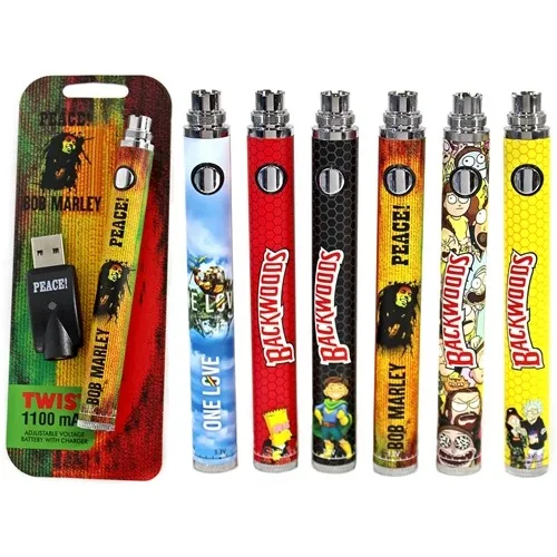 
In Stock Newest 1100mAh Backwoods Twist Pen Battery 510 Thread Preheat 3.3v-4.8v Voltage Adjustable Usb Charger Vape Pen Battery 