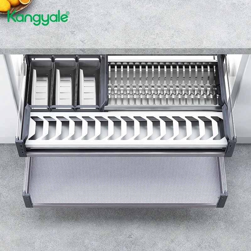 L081175T KYL Hot Sales Cabinet Size (600mm) Glass+Stainless Steel PVC Bottom Cutlery Storage Drawer Pull Out  Basket
