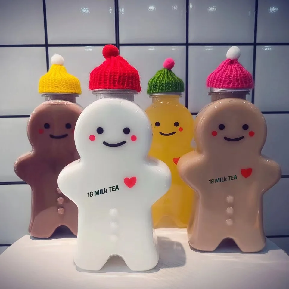 16 oz beverage Plastic PET 500ml cute Ginger Bread Man Shaped  commercial juice milk tea bottle for Christmas