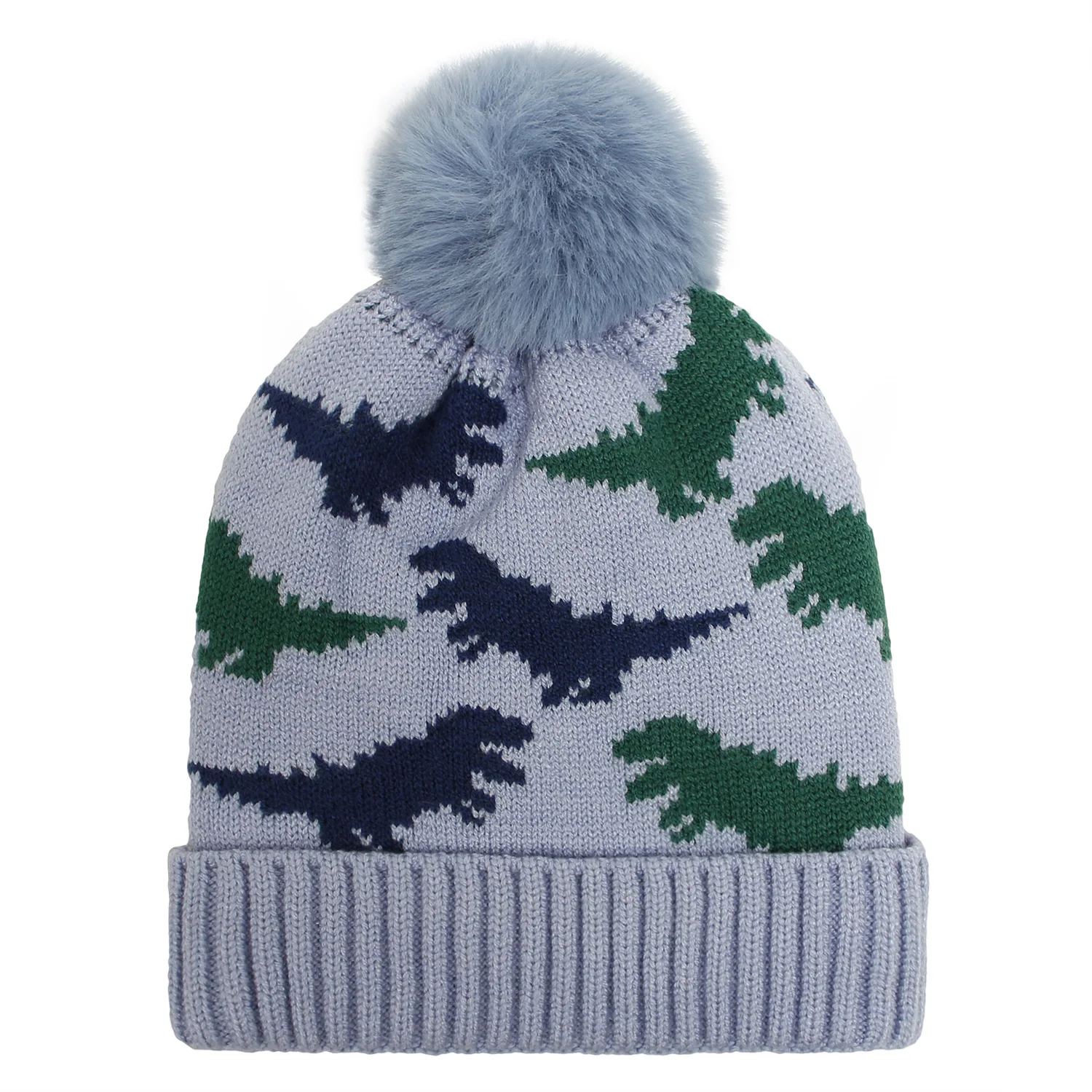New Design Winter Baby Beanies Hats Custom High Quality Thick Warm Pom Pom Dinosaur Knitted Baby Kids