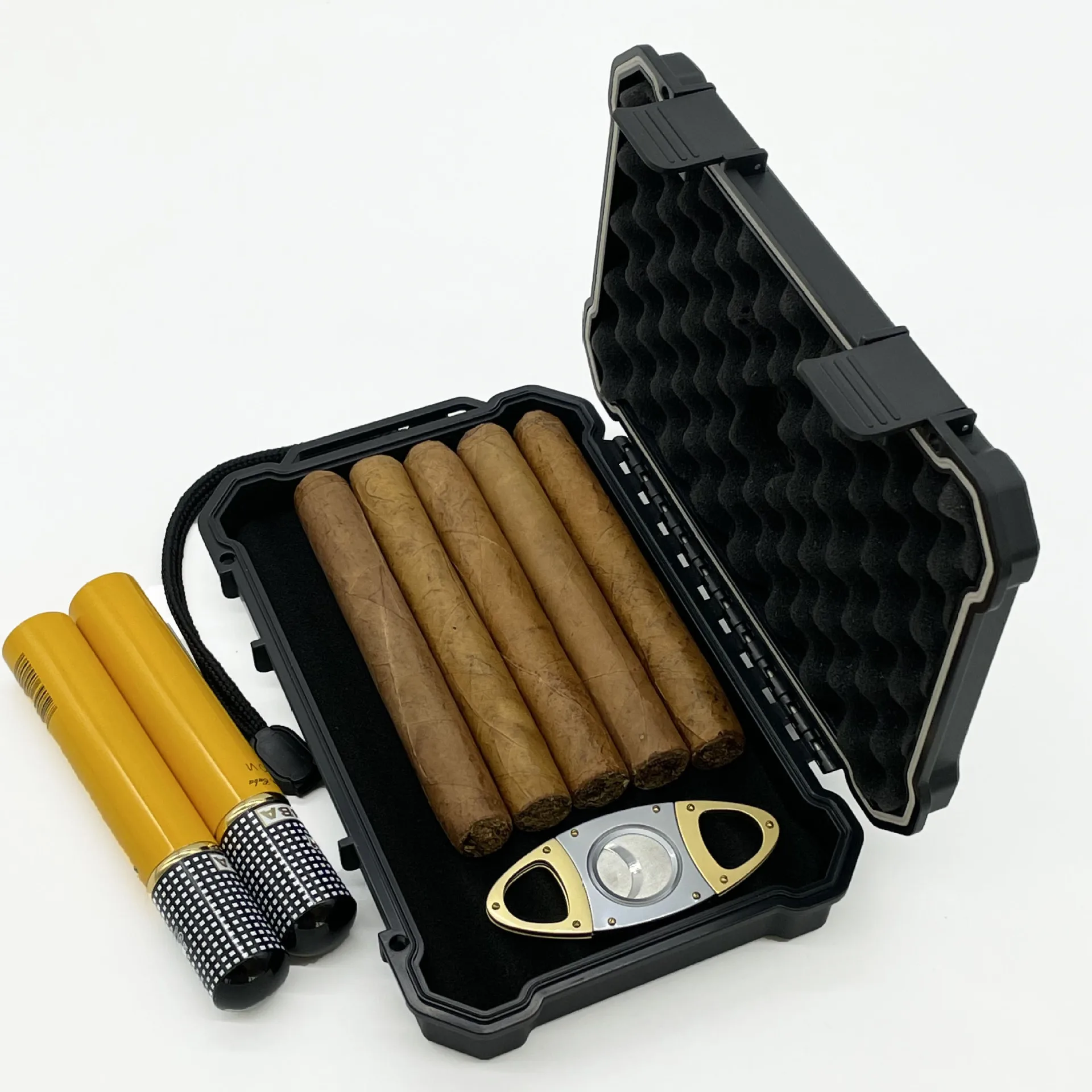 cross-border hot selling model source factory direct sales 5 pack cigar box with moisture meter cigar humidor