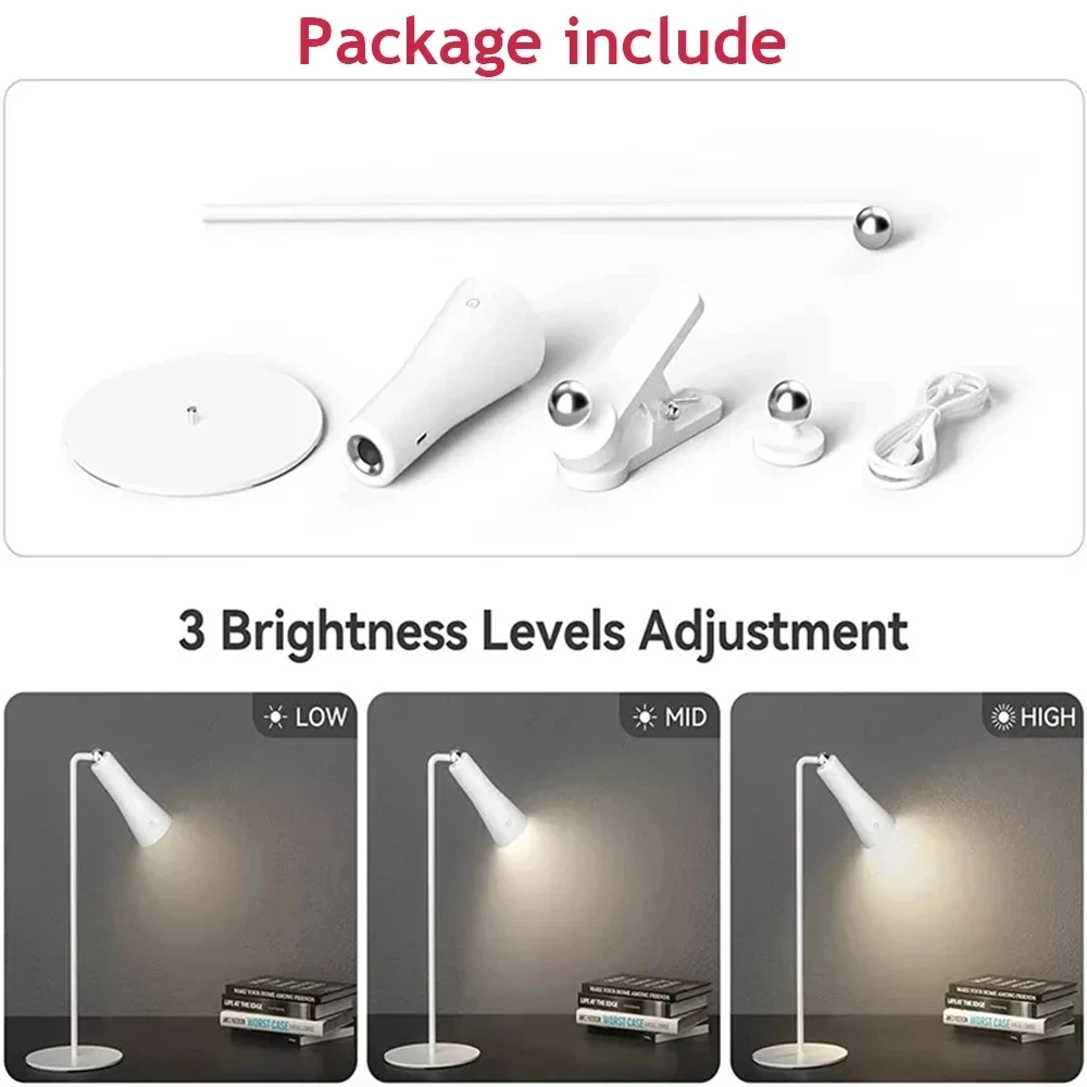 Rechargeable LED Desk Lamp Dimmable Magnetic Table Lamp Clip Light Flashlight for Study Reading Lamp De Chevet