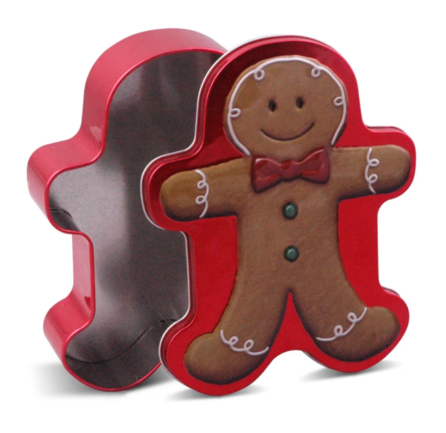 Factory OEM ginger bread tin can empty metal can in man shape for packaging cookies biscuits bread