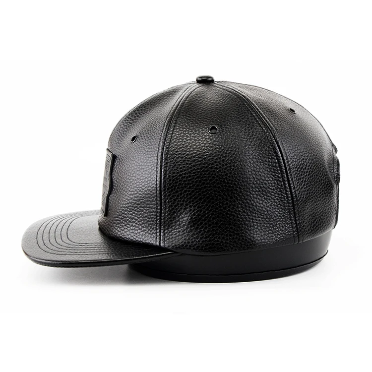 black leather custom logo snapback hat