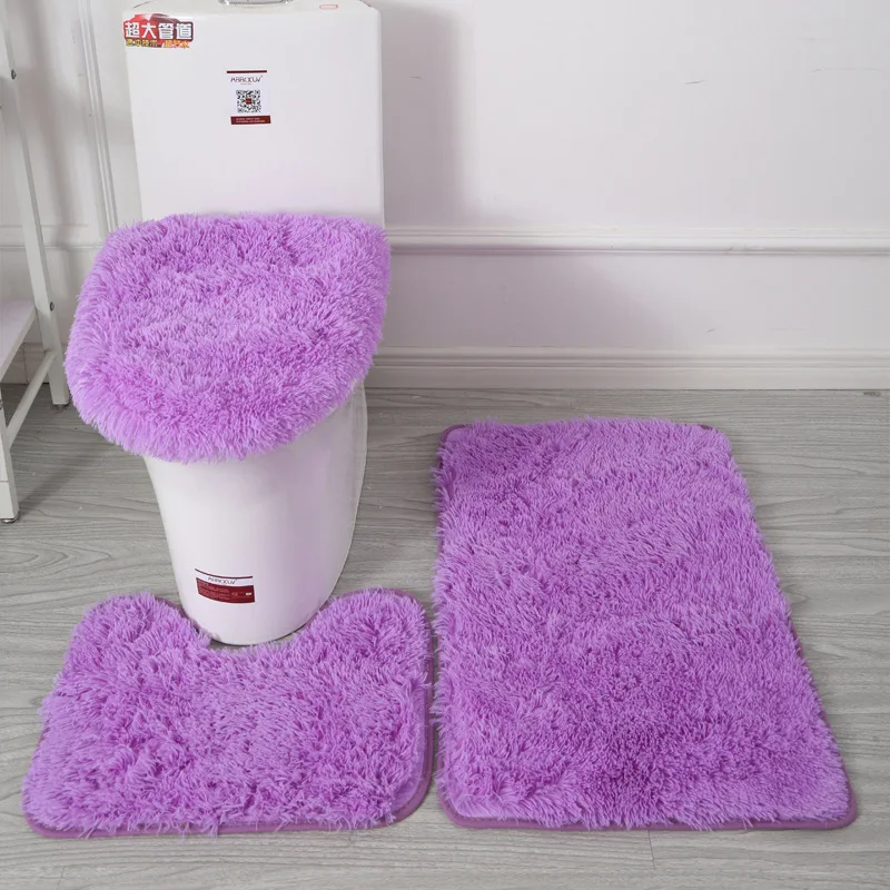 Microfiber Mat Anti-slip 3 Pieces Bathroom Rugs And Mats Set Polyester Plush Shaggy Carpet