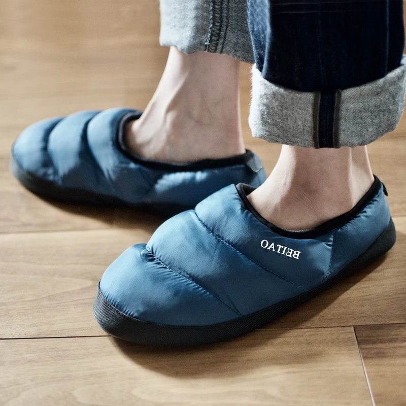 Winter Indoor Ultralight Down Slippers Women Mens Soft Warm Quilted Antiskid Slip-On Down Slippers Shoes