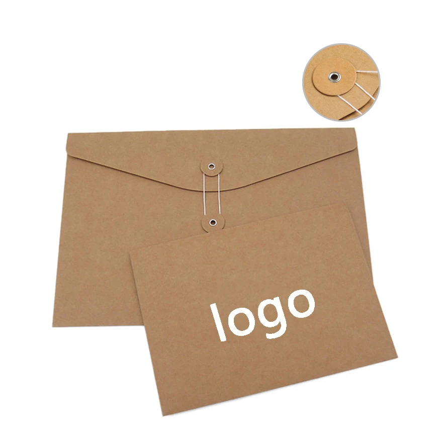 Wholesale Custom T Shirt Packaging Reusable Garment Pocket Kraft File Bag Envelope Packaging Paper Bag With String Closure