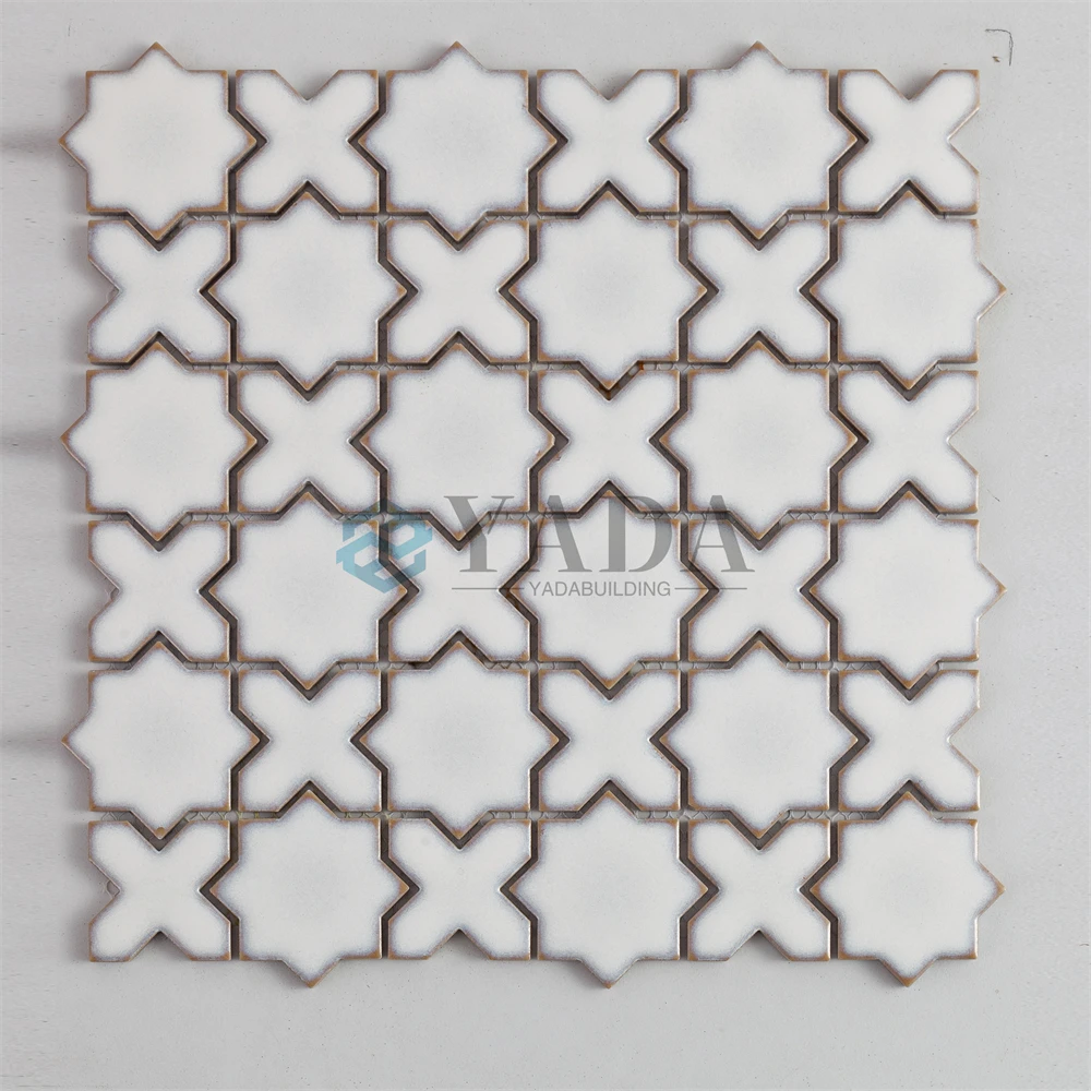 Глянцевая светло-зеленая глазурованная мозаичная керамическая настенная плитка со звездами и крестом