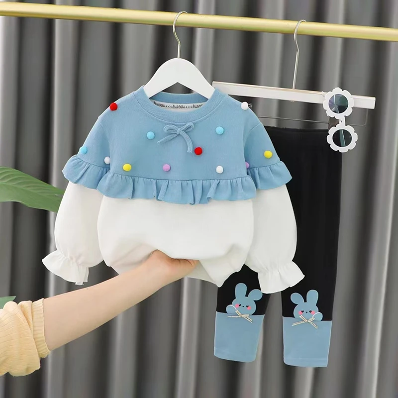 2022 Spring Autumn Kids Girl 2pcs Clothing Set Flower Knitted Coat Cotton Shirts Jeans Baby Girl Clothes Suit