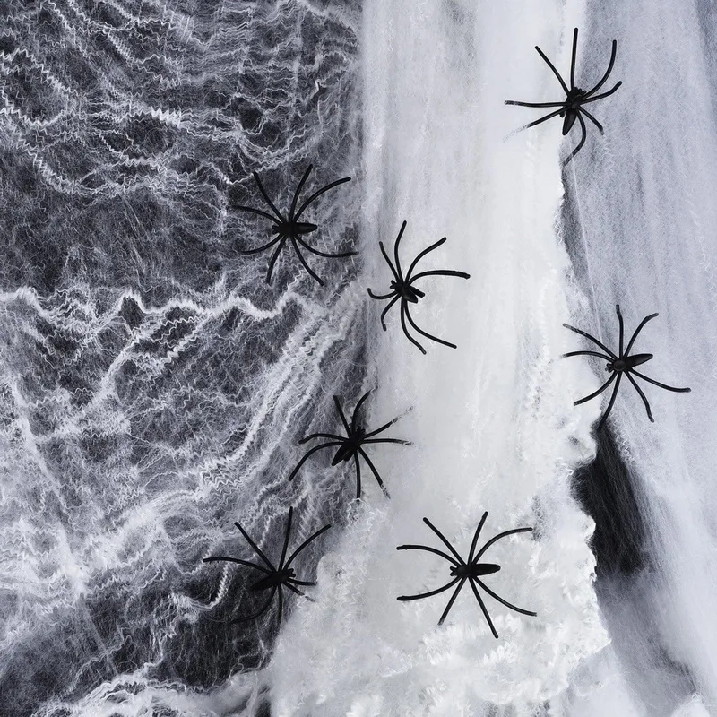 Halloween Decorations Artificial Spider Web Super Stretch Cobwebs with Spiders Scary Party Scene Decor Horror House Props