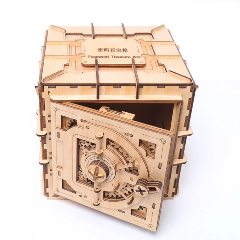 Custom Wooden Toy Educational Jigsaw Box 3d Wood Treasure Chest Diy 3d Jigsaw Puzzle Wooden Toys For Kids