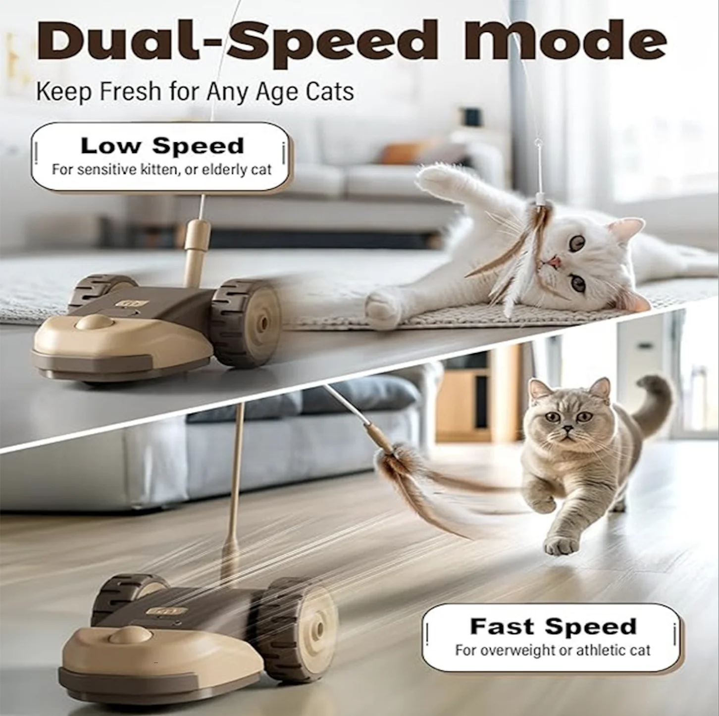 Hot Selling 360 Degree Rotating USB Charging Smart Feather Teaser Interactive Rattling Mouse Toys for Cat