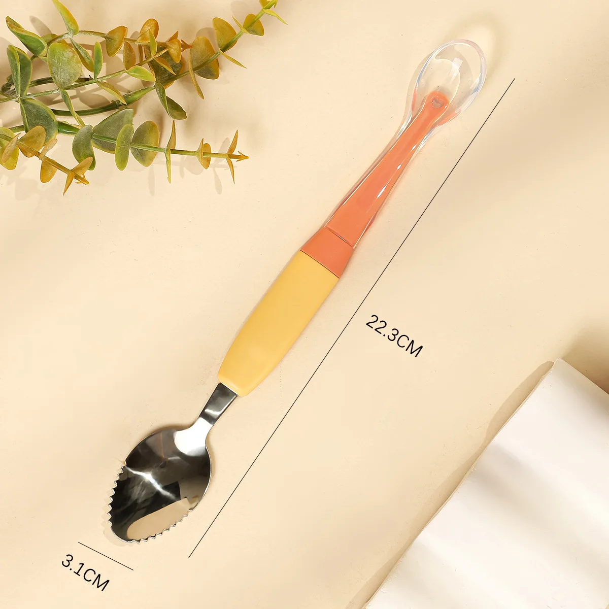 Food Grade Silicone Double Headed Puree Spoon Baby Scraper Stainless Steel Silicone Soft Spoon