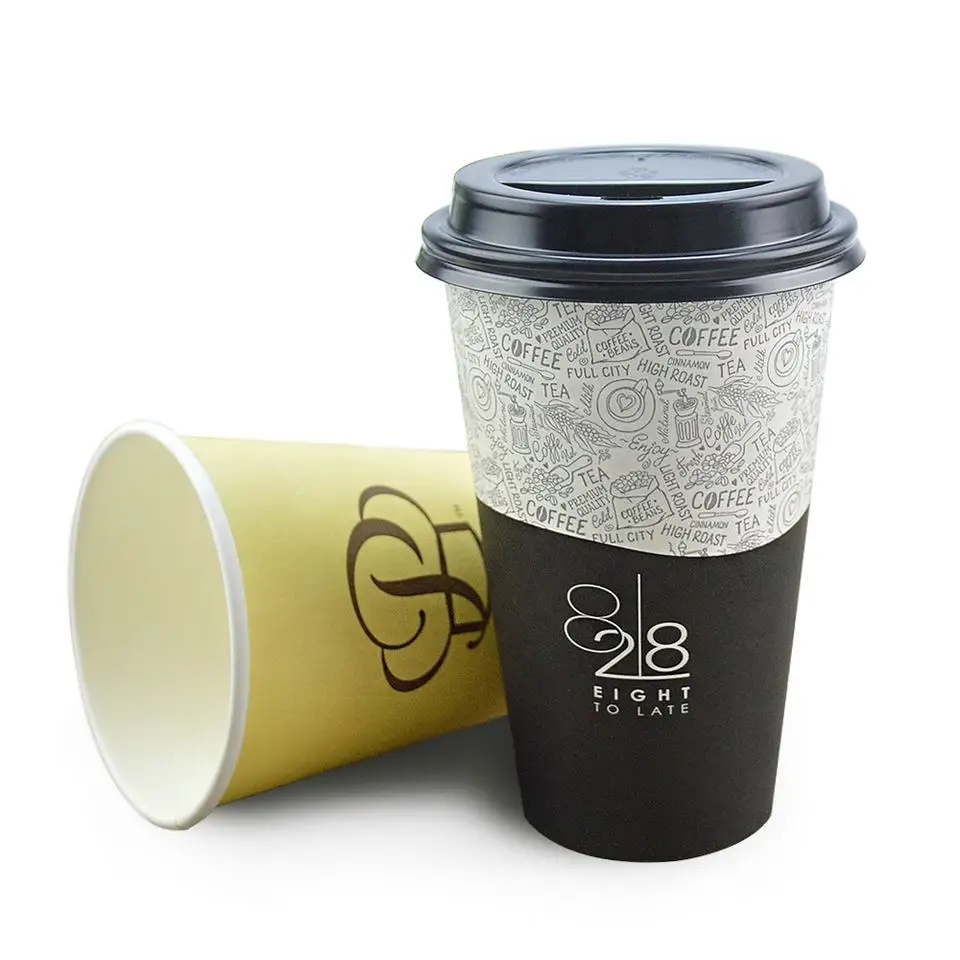 Factory direct sales cheap price eco friendly disposable 7oz paper coffee cups with lids for hot drinks single double wall cups