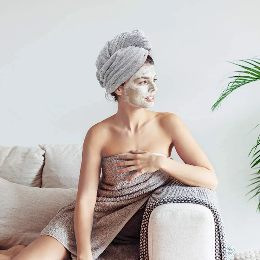 Microfiber Hair Turban Towel Wrap Embroidery Logo Super Absorbent Quick Dry Hair Towel for Drying Curly Thick Hair Towel