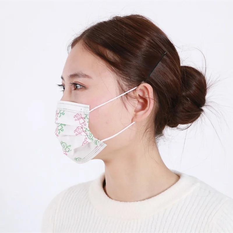 Kid Facemask Cartoon Design Disposable 3 ply Non woven Children Face Masks Printed Mask
