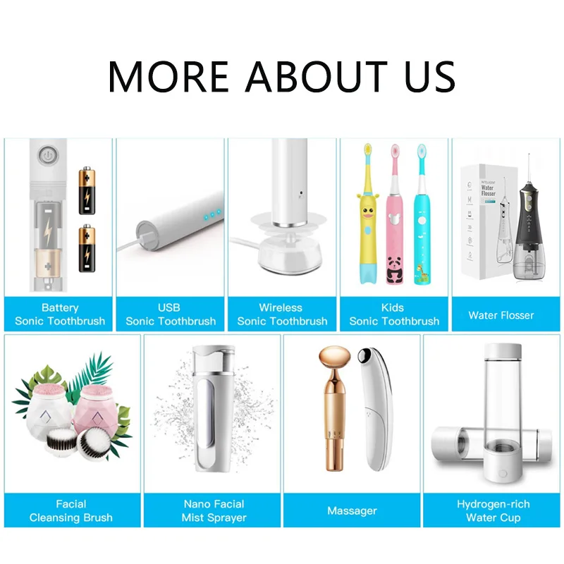 Oral Care Appliance Smart Rechargeable Smart Automatic Ultrasonic Adult Electric Dental Toothbrush IPX7 Waterproof Battery Power