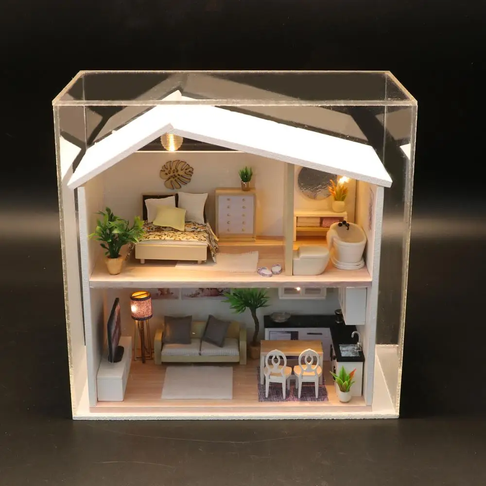 Handwork Handicrafts Diy Wooden Doll Room Miniature Dollhouse Kit With Dust Cover