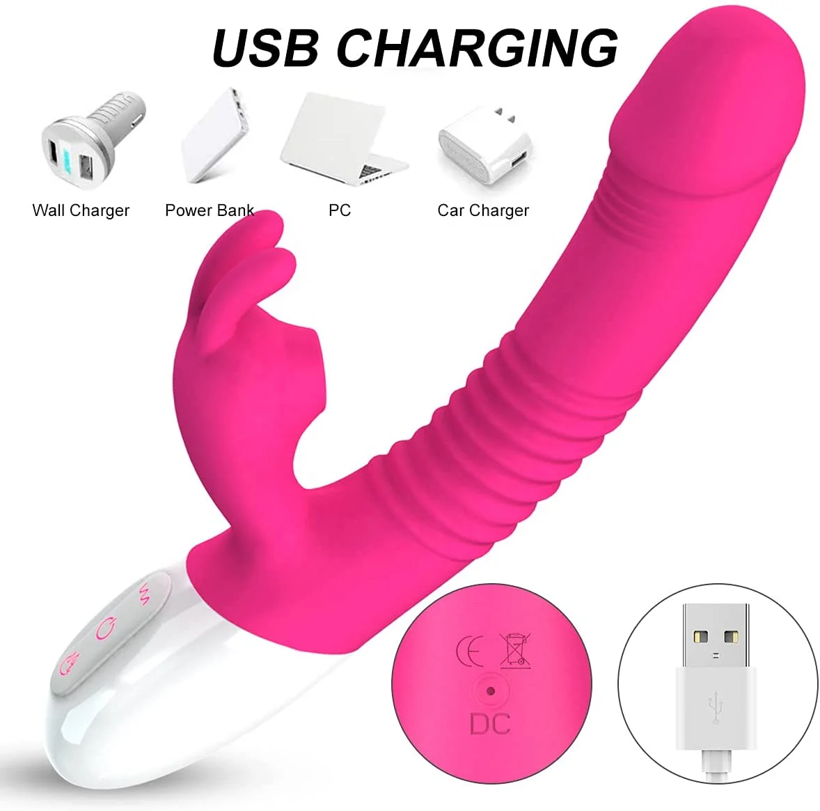 Thrusting G Spot Rabbit Dildo Vibrator, Tongue Licking Rotating Vibrating Women Couples Adult Sex Toys Female Clitoris massager