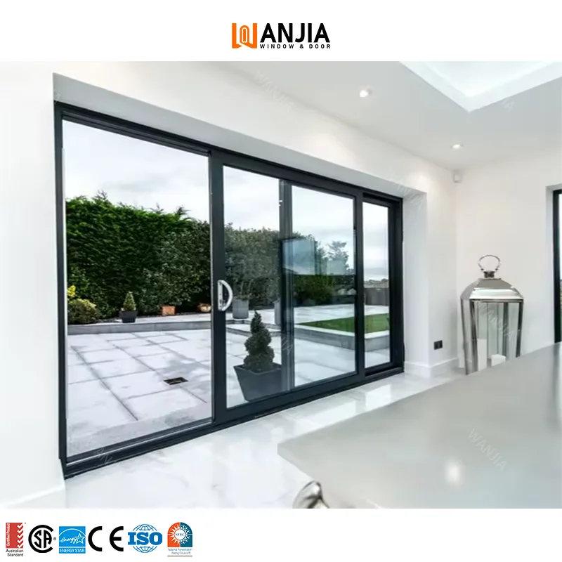 WANJIA Factory Automatic Double Glass 3 Track Slide Door Interior Sliding Door System Customized Color Patio Sliding Door