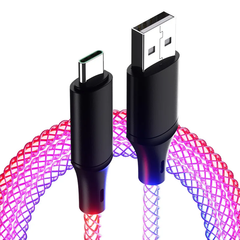 Colorful LED Shining 5Pin 8Pin 24Pin Flowing Light USB3.0 Data PD Charge RGB Cable USB A USB C to Micro Lighting Type-C