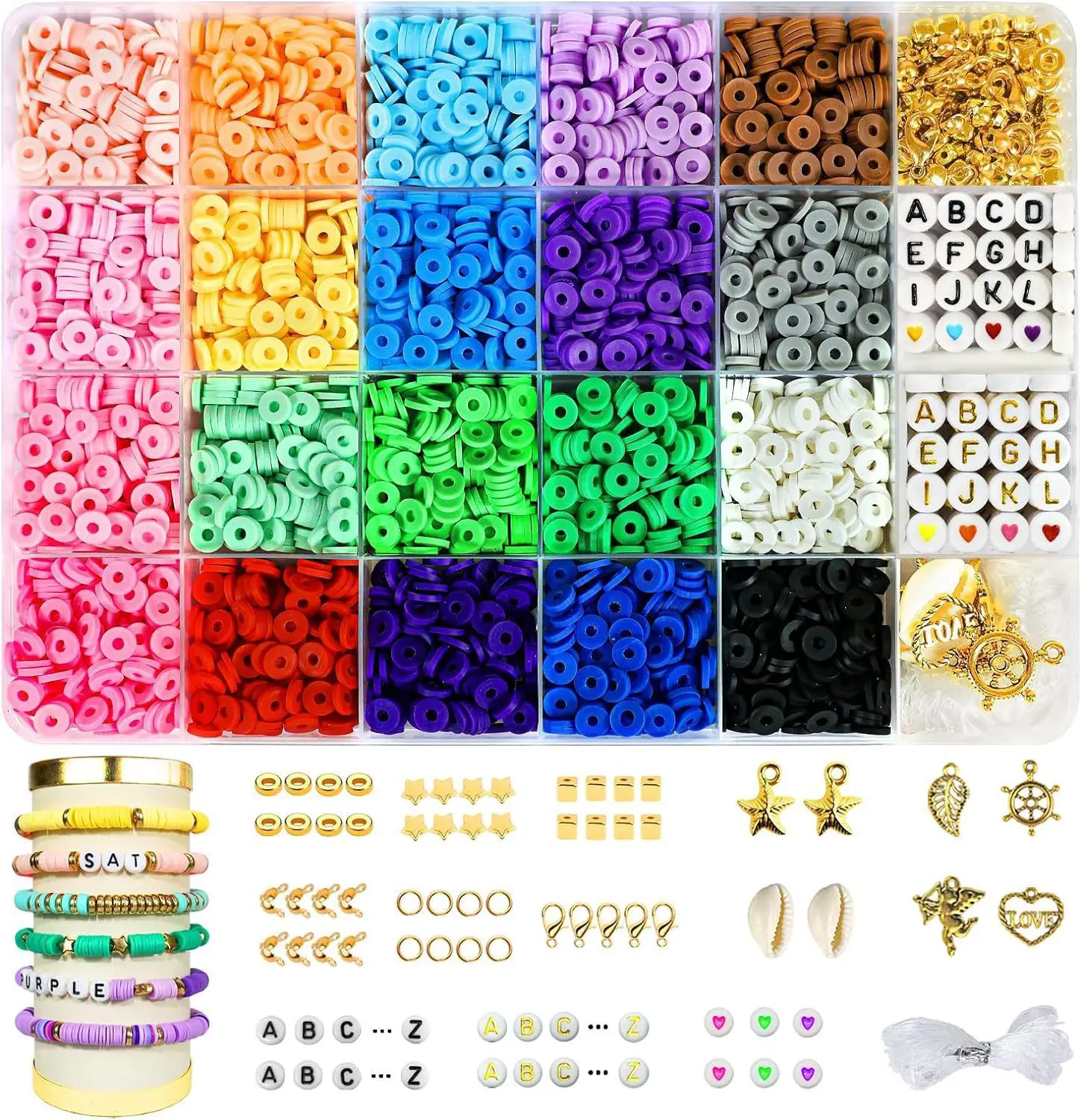 3200PCS/Set Diy Jewelry Making kit Polymer Clay Beads Spacer Charm With Clasp For Diy Bracelet Necklace Making Accessories