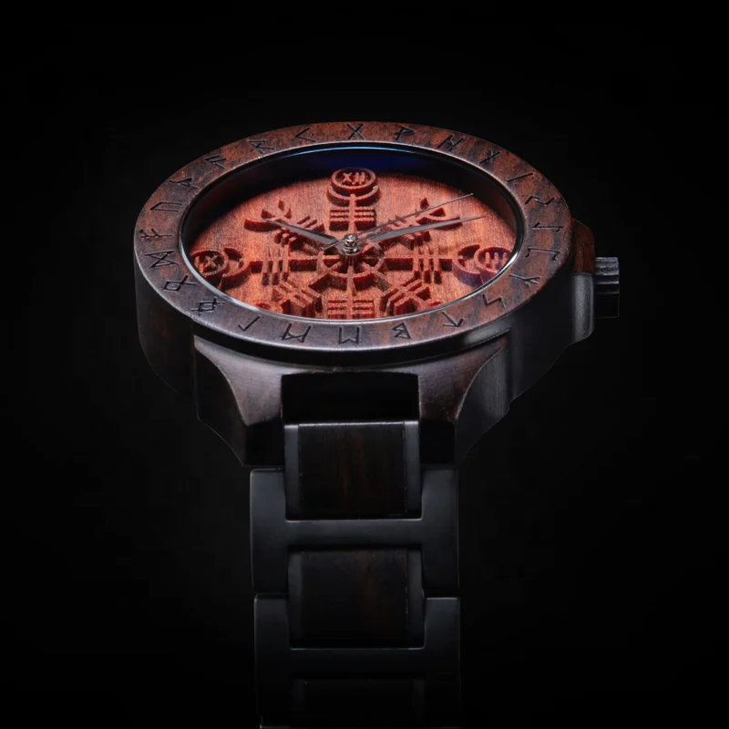 Norse Runes Helm of Awe Superior Japan Movt Quartz Watches Viking Wooden Watch