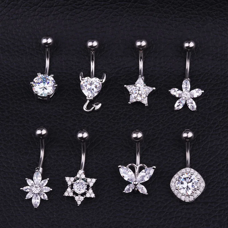 
Suntown Women Sexy Body Jewelry 316l Surgical Steel Belly Bars Navel Rings Piercing Devil Heart Shaped Crystal Belly Button Ring 