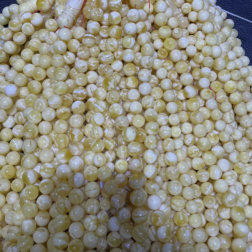 Natural amber jewelry Russian tiger skin Muslim rosary white 10-14mm perfect high quality