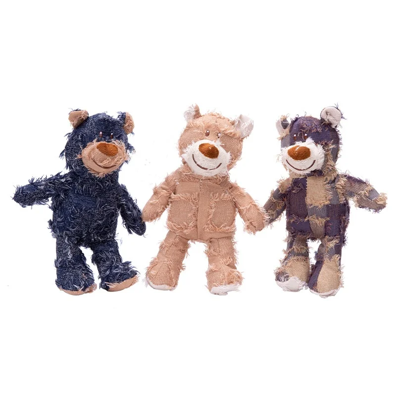 Durable linen Bear plush dog toy Squeaky Interactive dog toy Puzzle Bite anti-grinding tooth cleaning pet toy