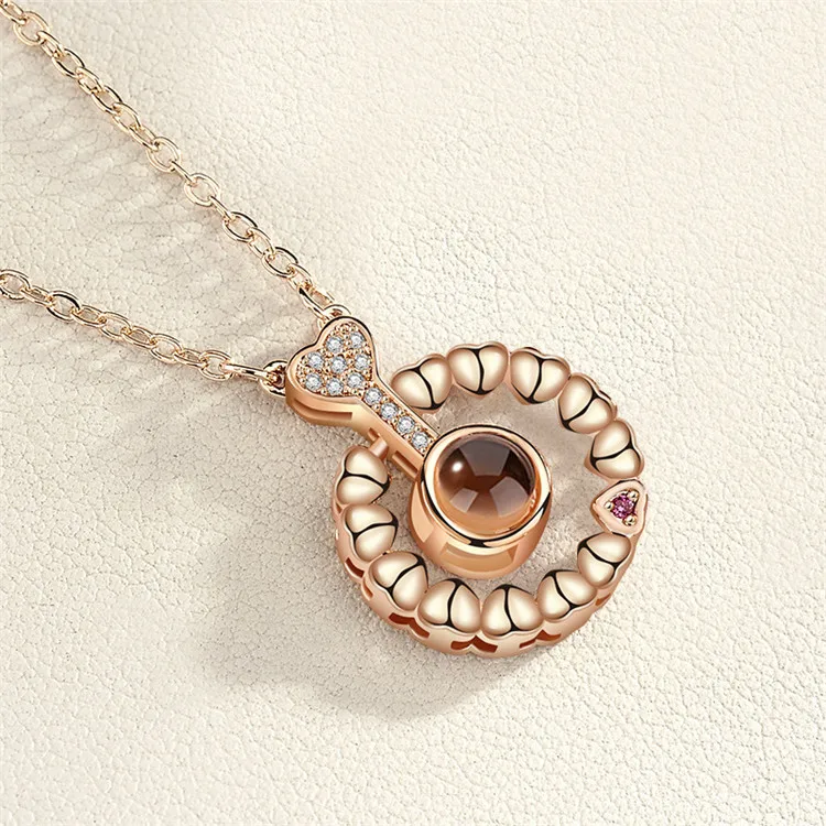 2021 Fashion Valentines Day Gifts 100 Languages I Love You Rose Gold Love Memory Projection Zircon Pendant Necklace